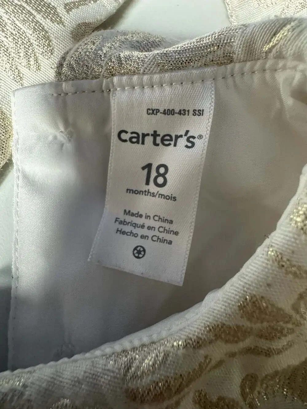 NWT Carter's Baby Girl Shimmery Gold Holiday Dress 18 MTH